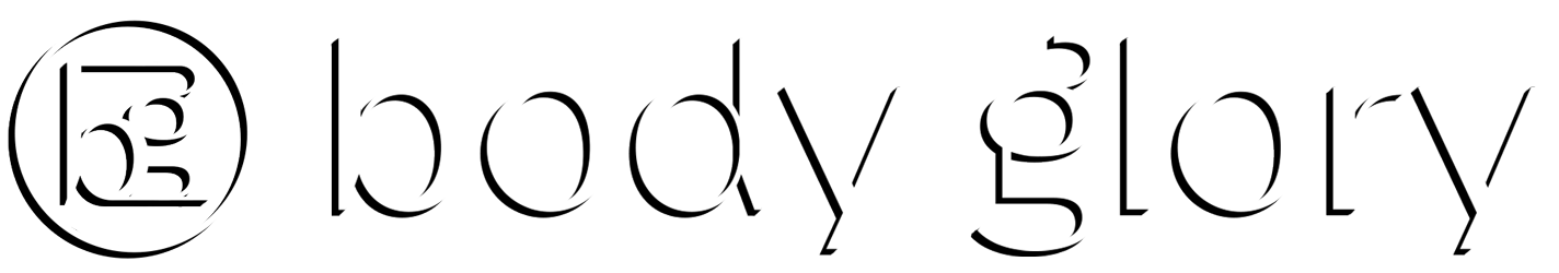 Logo de la marque Body Glory blanc avec une ombre noire